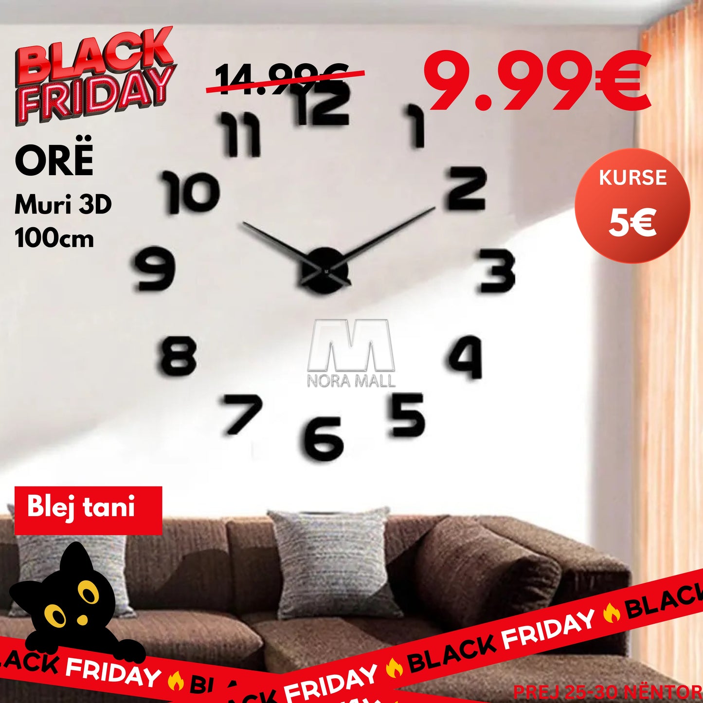 BLACK FRIDAY - ORË MURI 3D (100cm)